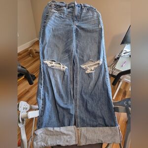 American Eagle Outfitters Ripped Blue Cuffed Jeans